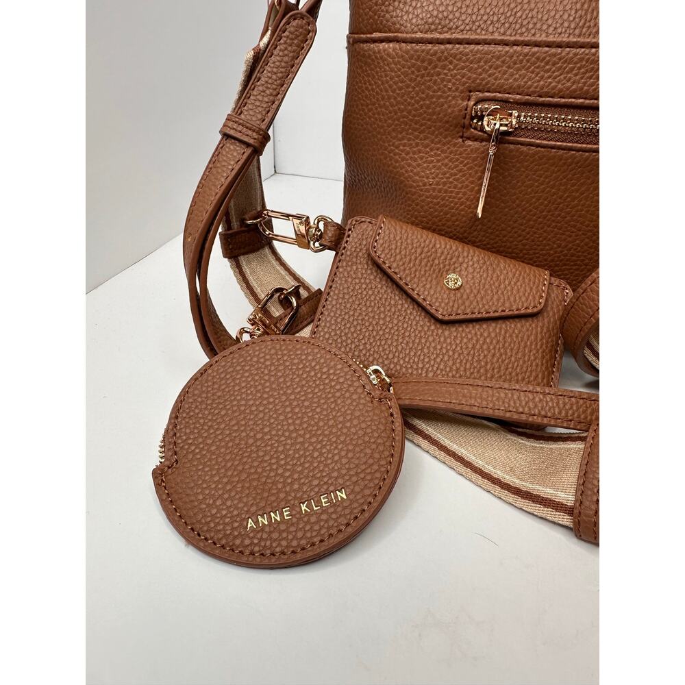 Anne Klein Crossbody Bag Purse Leather Logo Adjustable Straps Accessories Brown - Picture 4 of 9